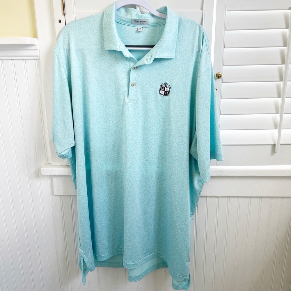 Peter Millar Summer Comfort Light Turquoise Cocktail Print Golf Performance Polo